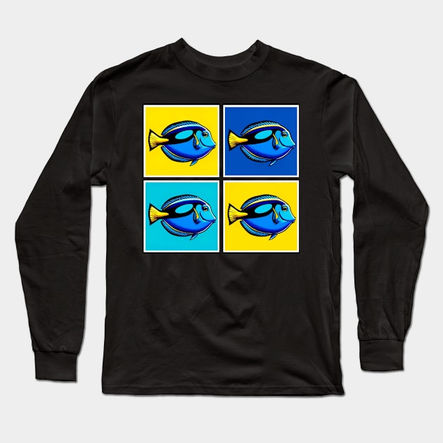 Pop Blue Tang Fish - Cool Aquarium Fish Long Sleeve T-Shirt by PawPopArt